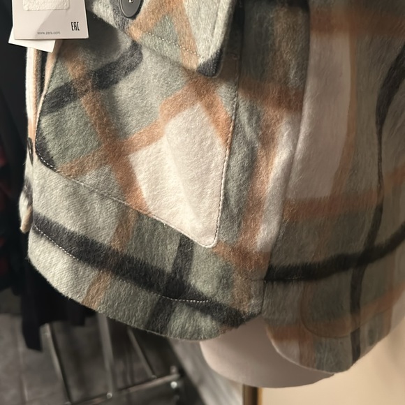 ZARA Patch Pocket Plaid Overshirt Flannel Shacket Long Sleeve size extra small - Picture 10 of 13